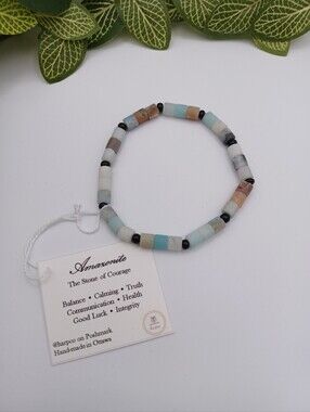 Amazonite Healing Crystal Bracelet with Black Accents